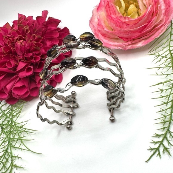 Vintage Jewelry - VINTAGE⚜️Spun Glass Beaded Abstract Layered Cuff Bracelet